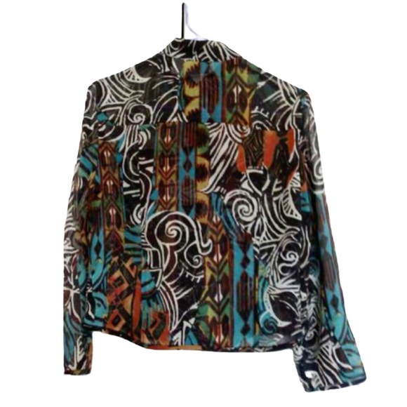 CHICO'S Picasso print Silk SHEER LONG SLEEVE BLOUSE top PABLO PICASSO - Picture 2 of 5